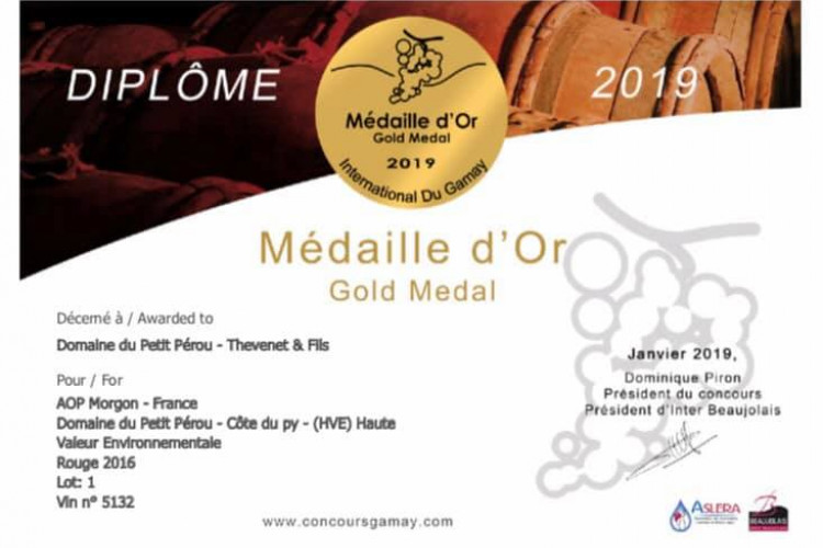 Médaille d'Or aux Gamay du Monde