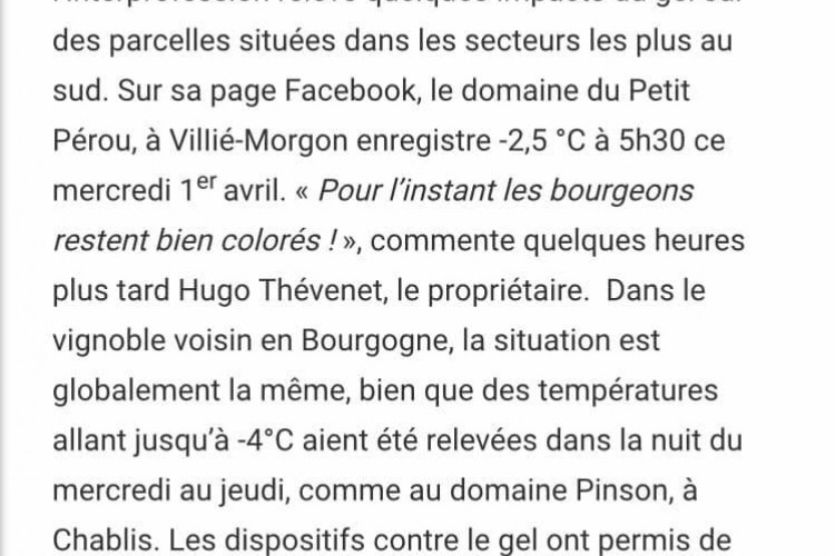 Petit retour vis-a-vis gelées de la semaine dernière sur Réussir Vigne !