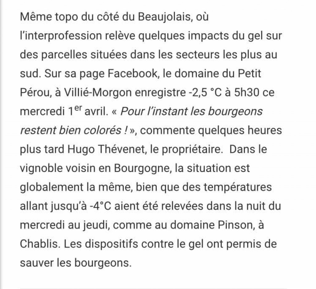 Petit retour vis-a-vis gelées de la semaine dernière sur Réussir Vigne !